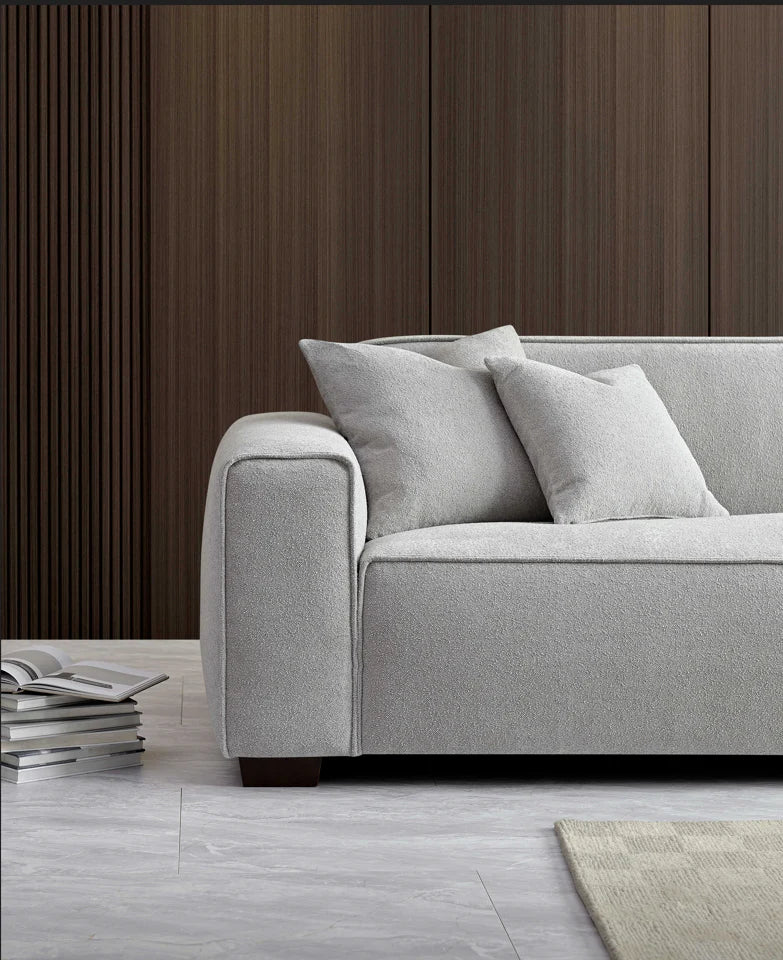 Aluxo Crawford Pebble Grey Boucle Sofa with Chaise Footstool | 4 Seater